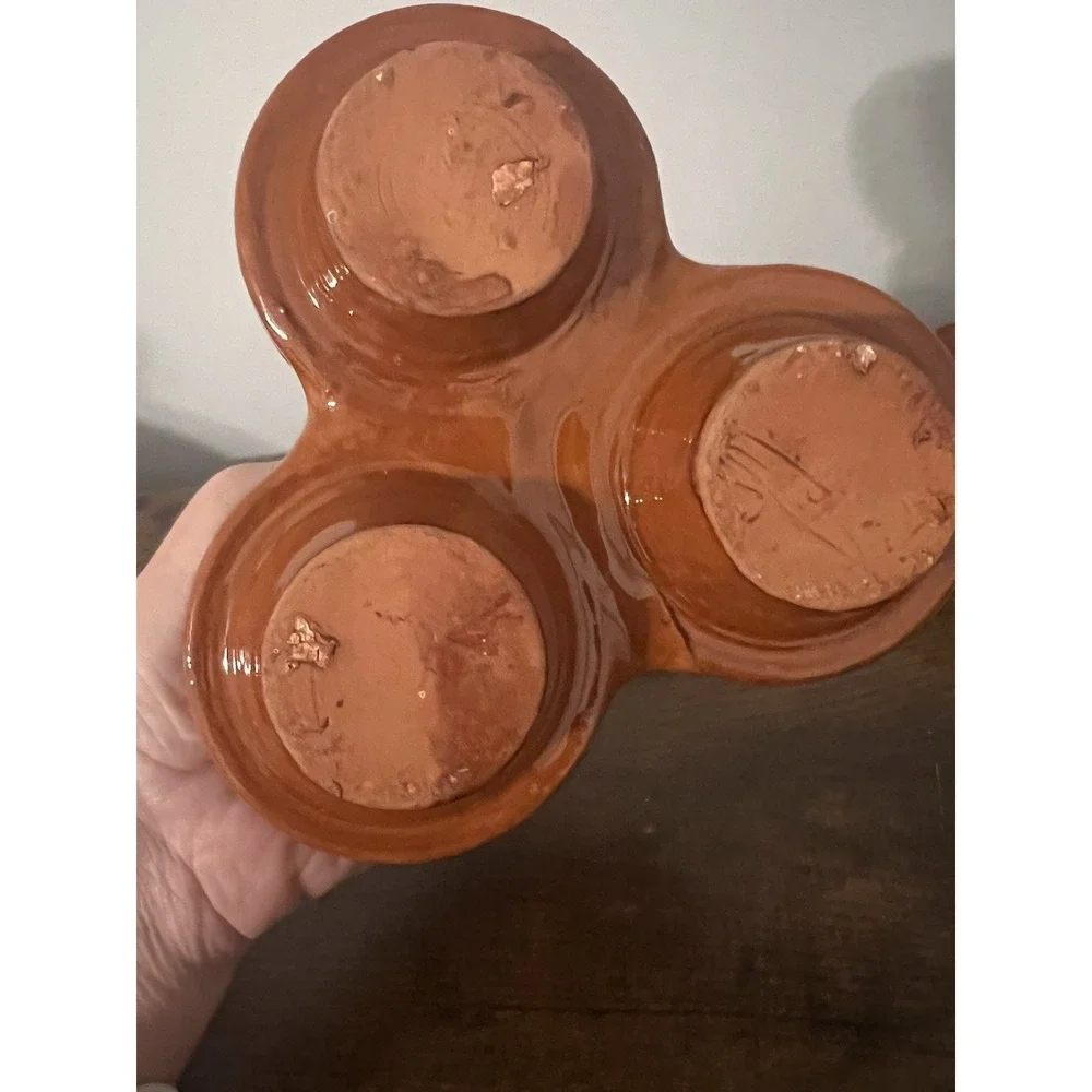 Vintage Pottery Three Spice Holder, Moroccan Tagine‎ Salt Pepper Cumin Curry